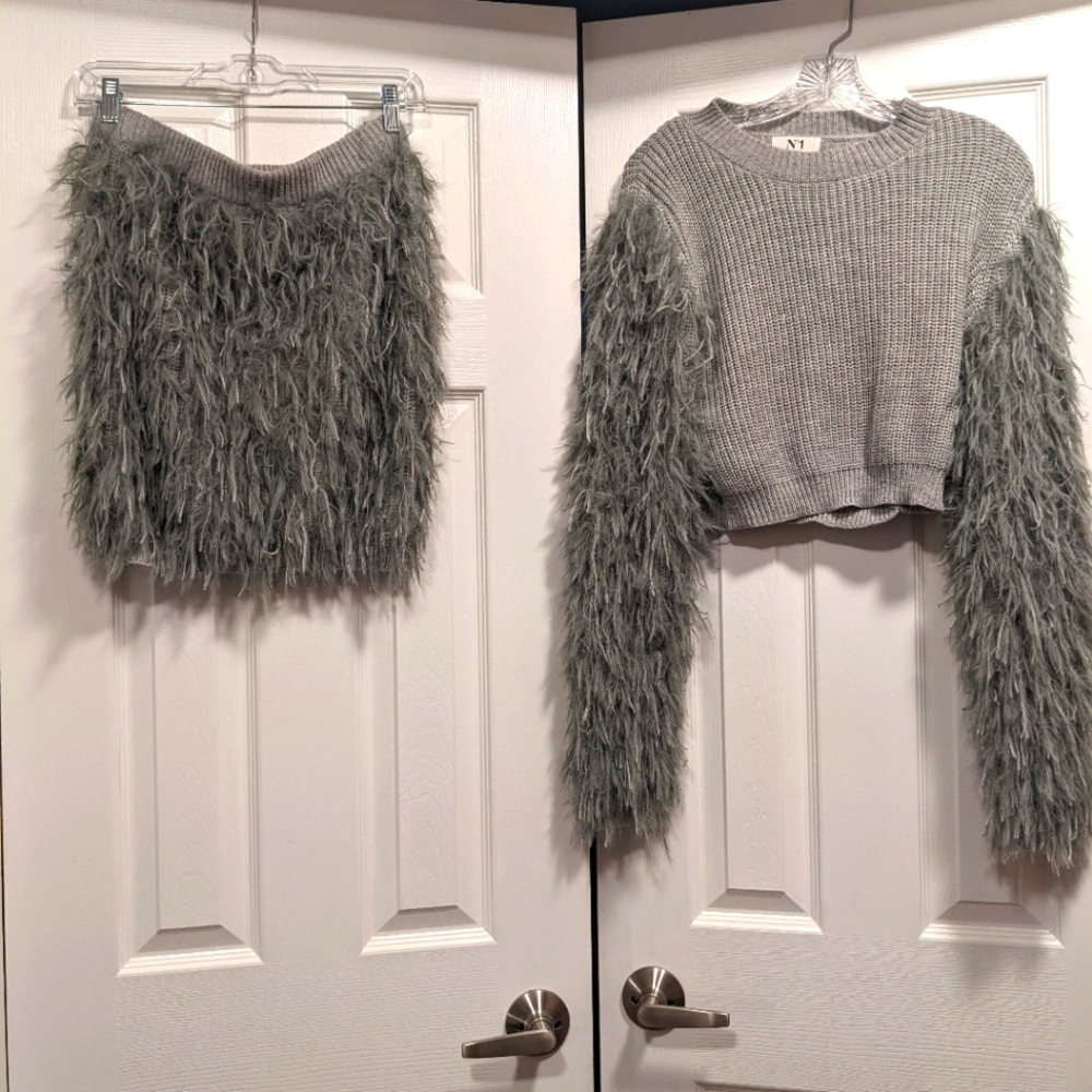 Cozy crop top sweater and skirt set